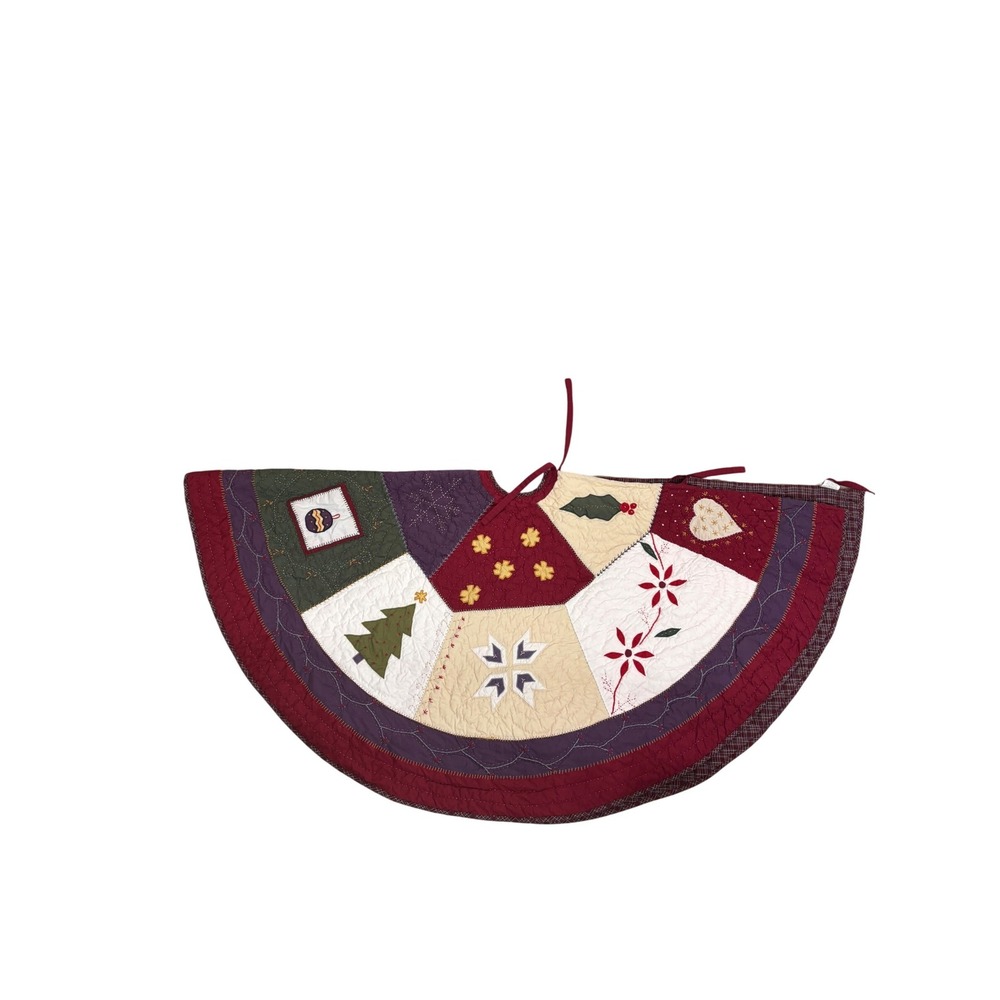 Pottery Barn Quilted Patchwork Christmas‎ Tree Skirt Applique Rustic Holiday